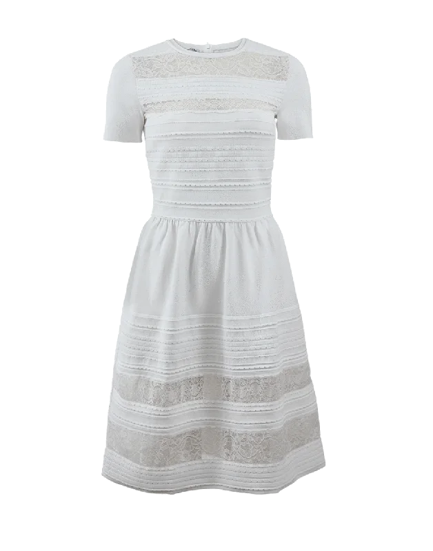White Knit Dress Crew Neckline Casual