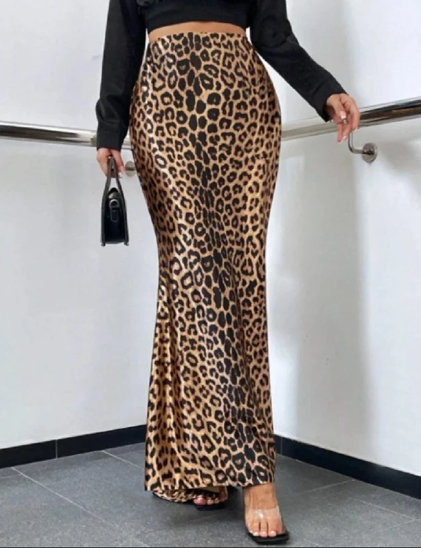 Ladies Leopard Print Mermaid Hem Skirt GG008 ribbed skirt waist
