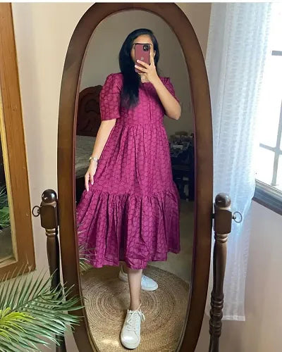 Stylish Magenta Rayon Chikankari A-Line Dress For Women Tunics Winter warm