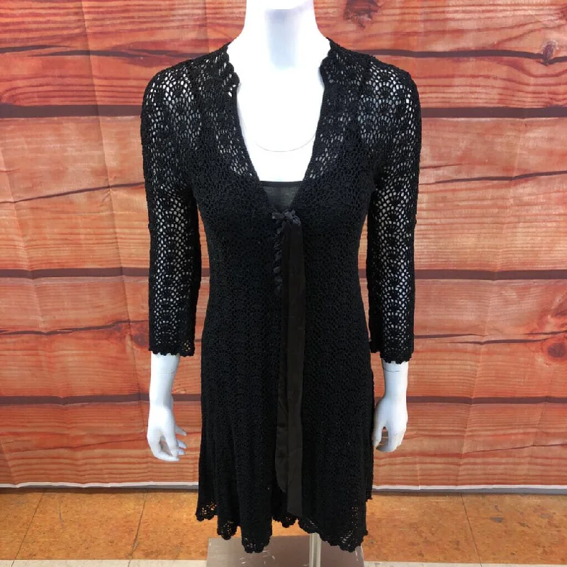 NWT CYNTHIA STEFFE BLACK OPEN WORK LINED DRESS SIZE MEDIUM TCC Tunic Top Casual