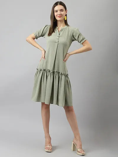 Stylish Olive Georgette Solid A-Line Dress For Women Tunics Print Colorful