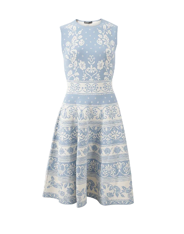 Spring Floral Jacquard Dress Tunics Party sparkling