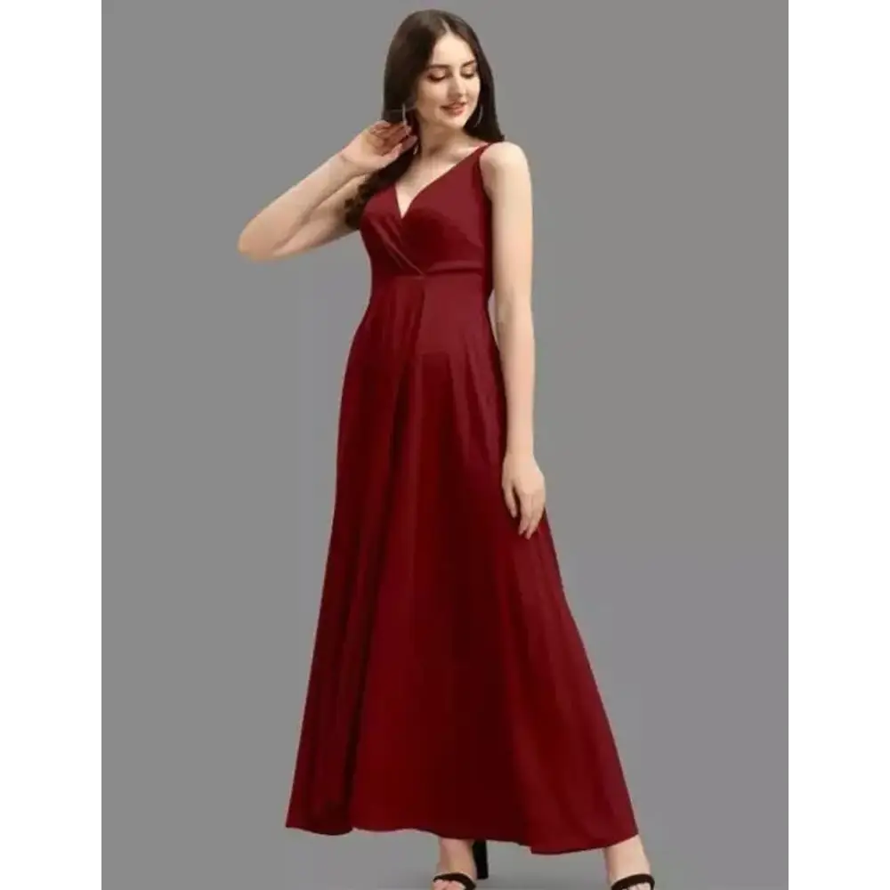 Stylish Red Crepe Solid A-Line Dress For Women Tunics Ceremony elegant