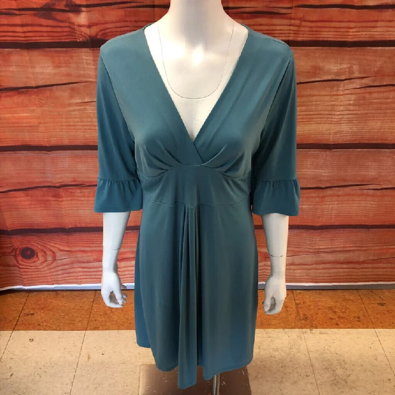 LOFT GREEN V-NECK DRESS SZ 10 TCC Tunics Bridal satin