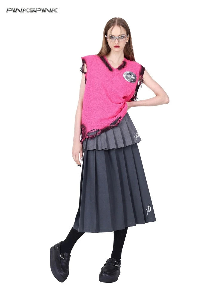 Gray pleated skirt【s0000007688】 denim skirt durable