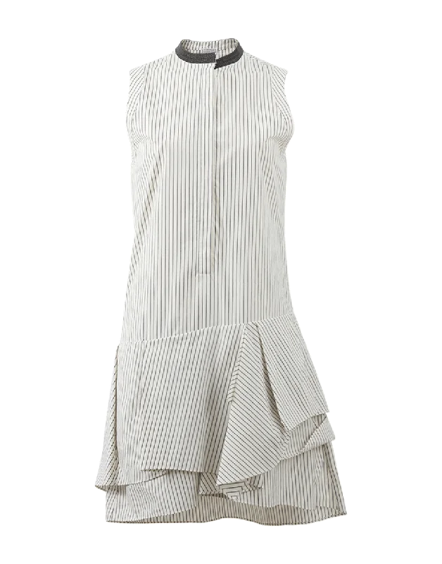 Striped Gathered Bottom Dress Tunics Satin smooth
