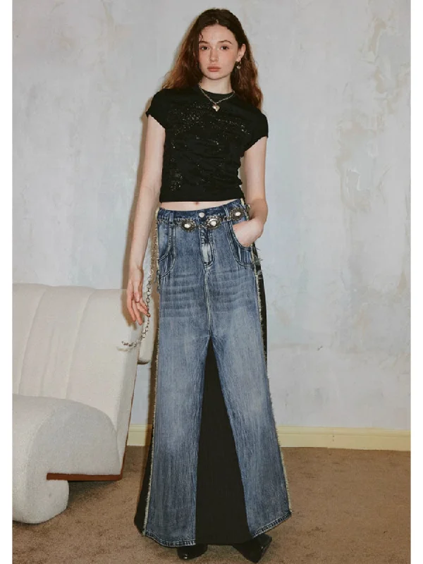 Denim patchwork skirt【s0000007596】 wool skirt warm