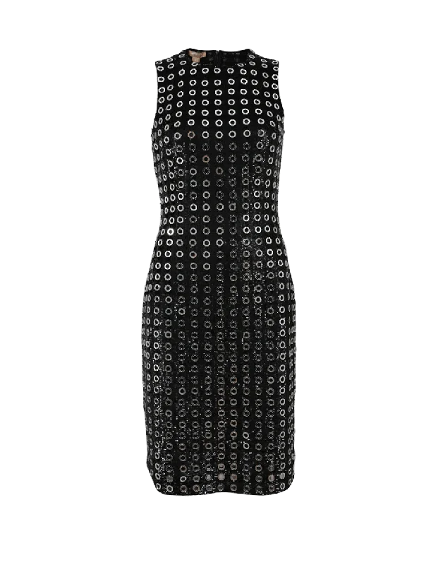 Grommet Embroidered Dress Square Neckline Feminine