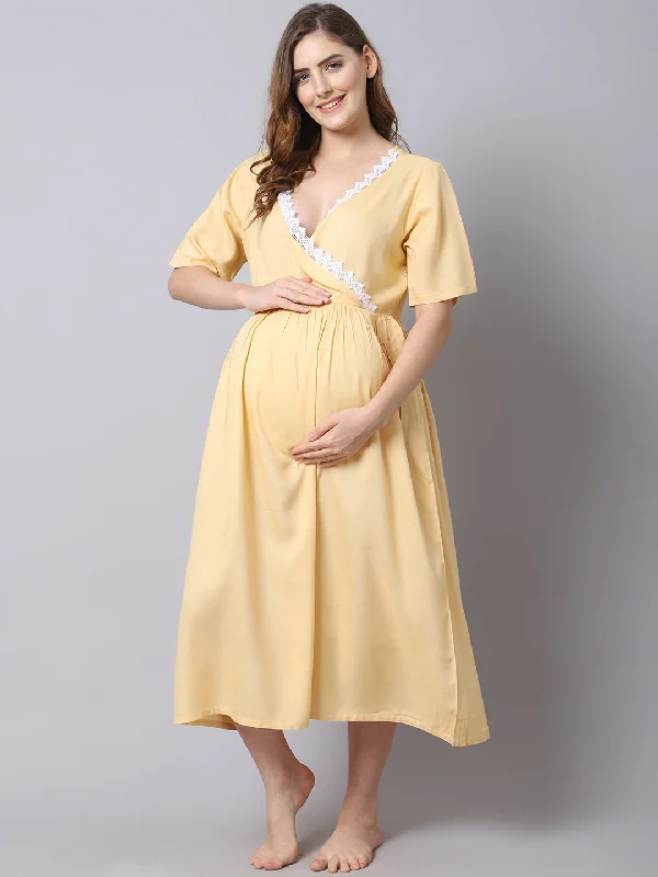 Women's Rayon Pre and Post Maternity/Feeding Dress - Beige Tunics Mesh breathable