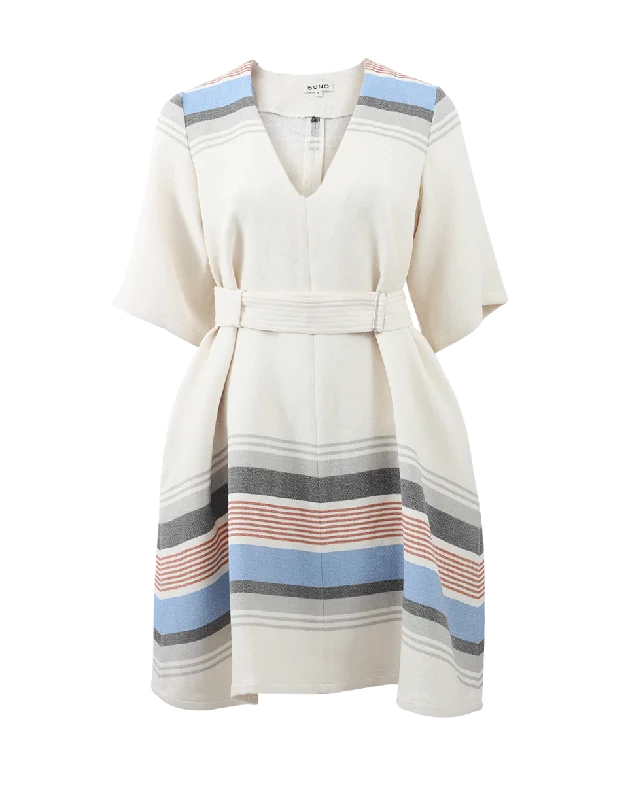 Belted Woven Stripe Dress Tunics Silk luxurious