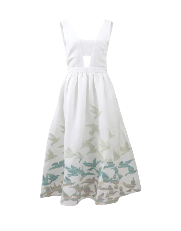 Embroidered Tie Back Dress Tunics Long Elegant