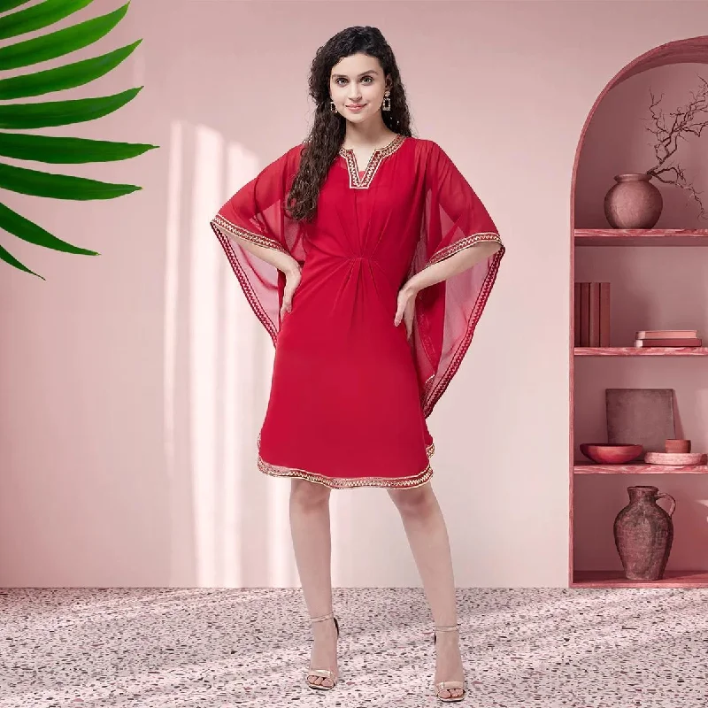 PANNKH Red Kaftan Dress With Lace Details Tunics Bestseller popular