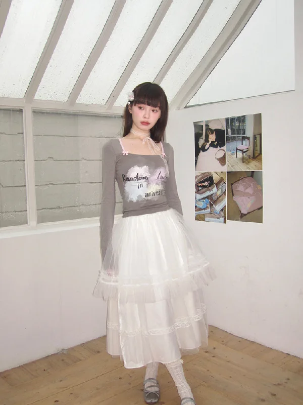 A-line lace mesh skirt【s0000007608】 tulle skirt dreamy