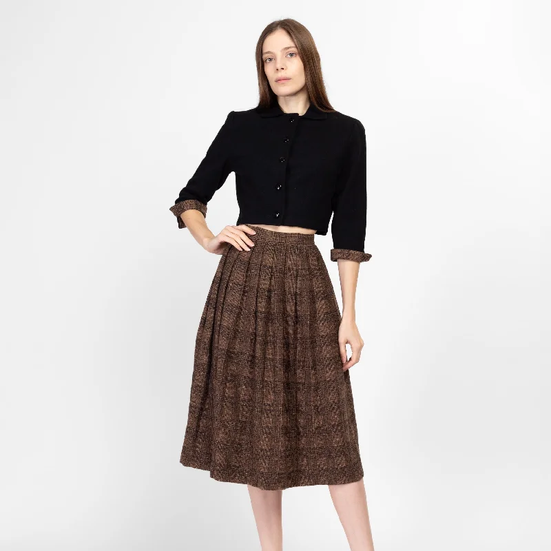 Small 1940s Black & Brown Plaid Skirt Suit Set midi skirt versatile