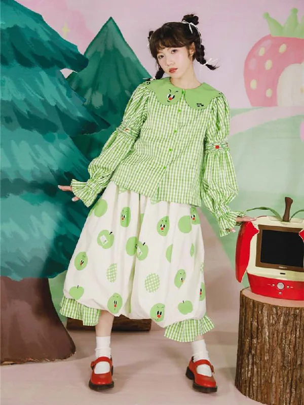 Apple Polka Dots Bud Skirt【s0000007124】 spandex blend skirt