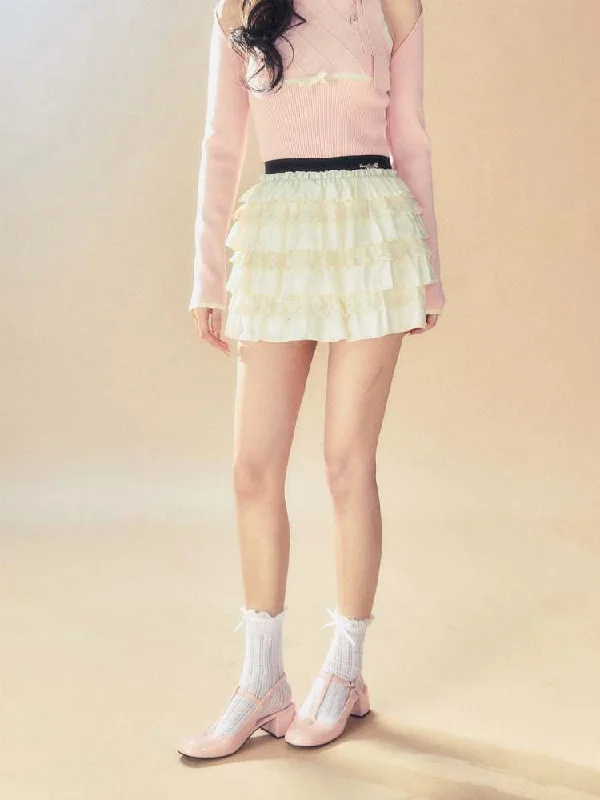 Sweet A-Line Cake Mini Skirt【s0000008067】 lace skirt intricate