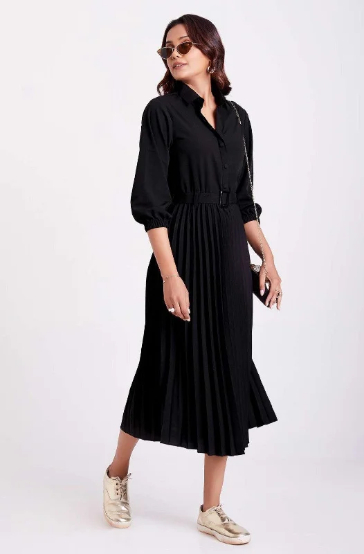 Black Colour Pleated Western Wear Dress For Women Tunics Timeless classic