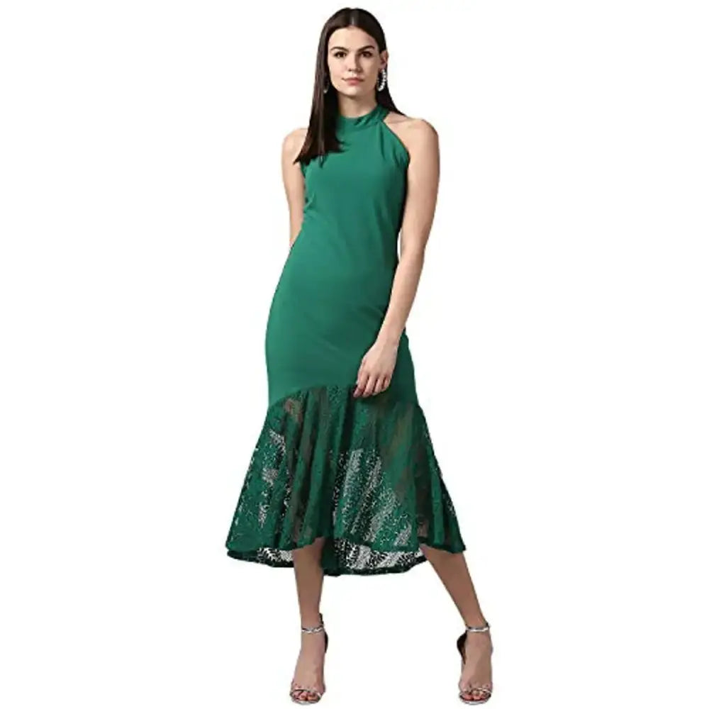 StyleStone Women's Green Asymmetrical Lace Dress Tunics Ceremony elegant