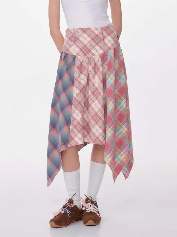 3 Types Of Plaid Patterns Double Waist Random Hem Skirt【s0000007142】 modal blend skirt