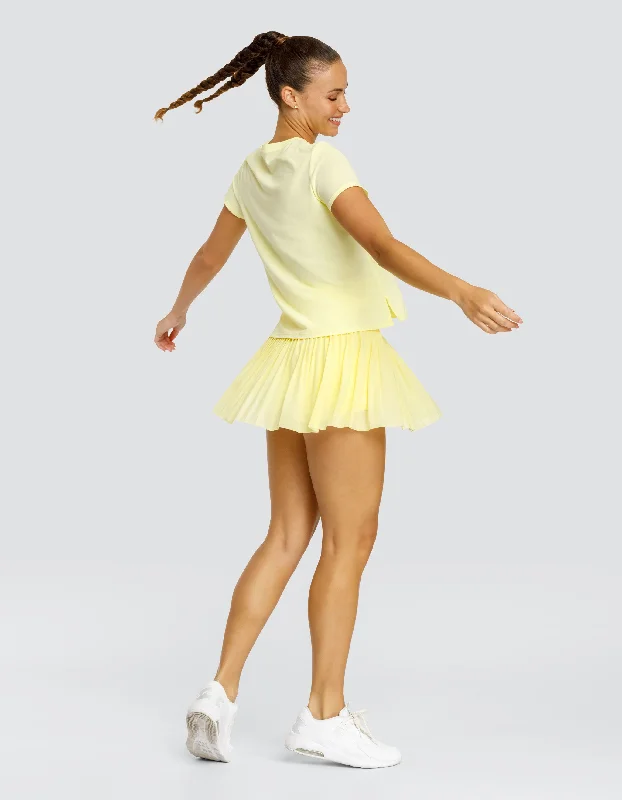 SERAPHINA PLEATED MESH SKIRT WITH INNER SHORT - FRESH LEMON floral skirt print