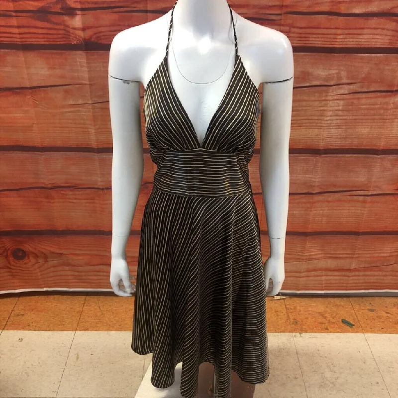 ALYN PAIGE NY BROWN TAN STRIPE HALTER DRESS SZ 6 Tunics Gym athletic