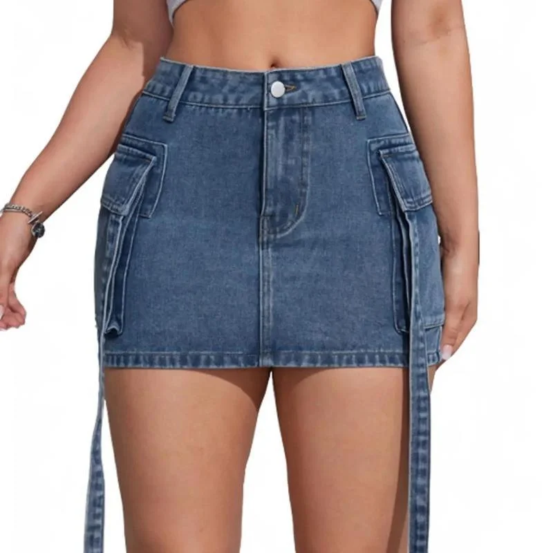 Ladies Low-Rise Flip Pocket Denim Mini Skirt DSKIRT231122l velvet skirt luxurious