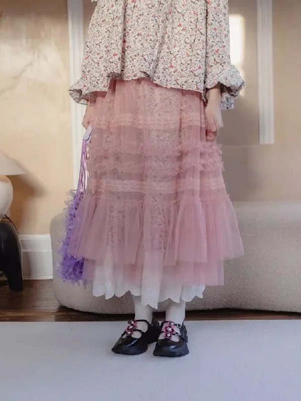 Sweet Cherry Blossom Pink Mesh Half Skirt【s0000007944】 velvet skirt plush