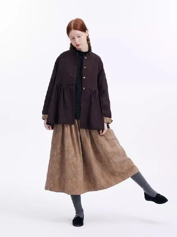 Dark jacquard khaki cotton linen half skirt【s0000007966】 cashmere skirt fine