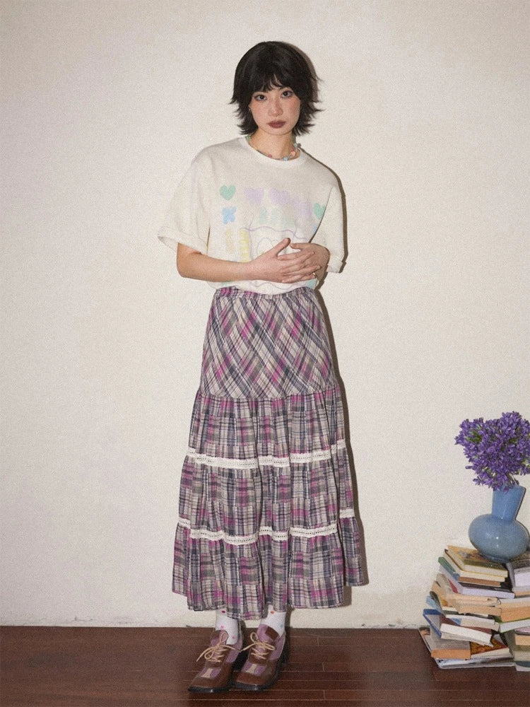 Plaid high waist A-line skirt【s0000007804】 ribbed skirt waist