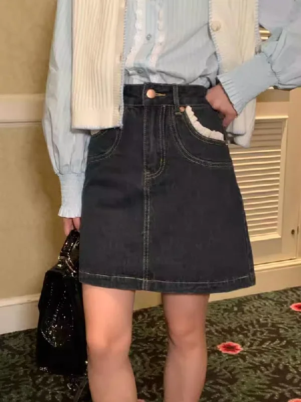 French retro high waist bustle skirt【s0000007481】 denim skirt stylish