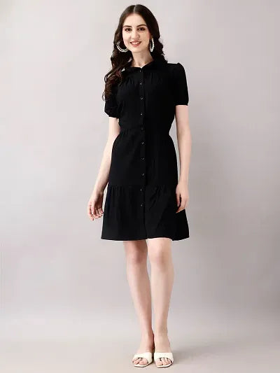 Stylish Black Crepe Solid Dress For Women Tunics Hiking breathable