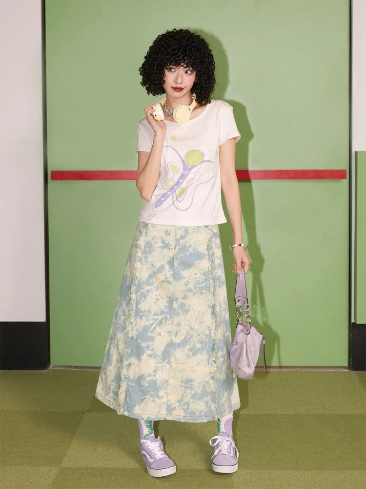Denim long skirt【s0000007416】 lace skirt elegant