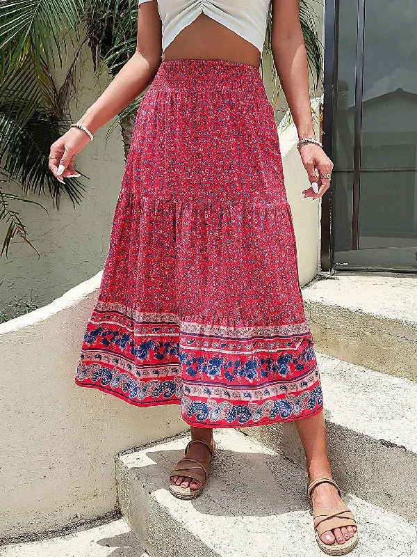 Printed Tiered High Waist Skirt vintage skirt charm