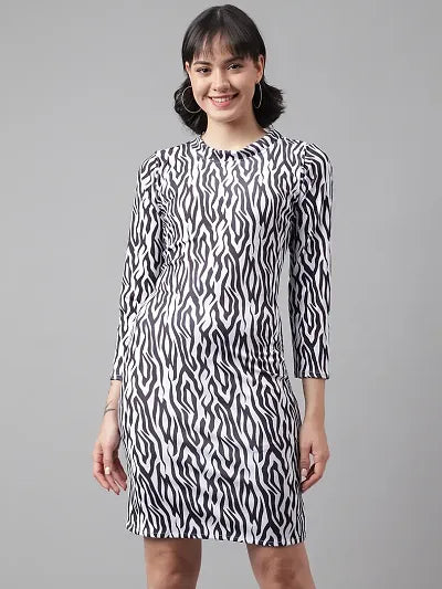 Stylish White Polyester Printed Dress For Women Tunics Business professional