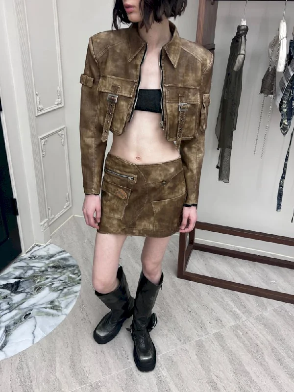 Light punk leather skirt【s0000006790】 elastic waist skirt