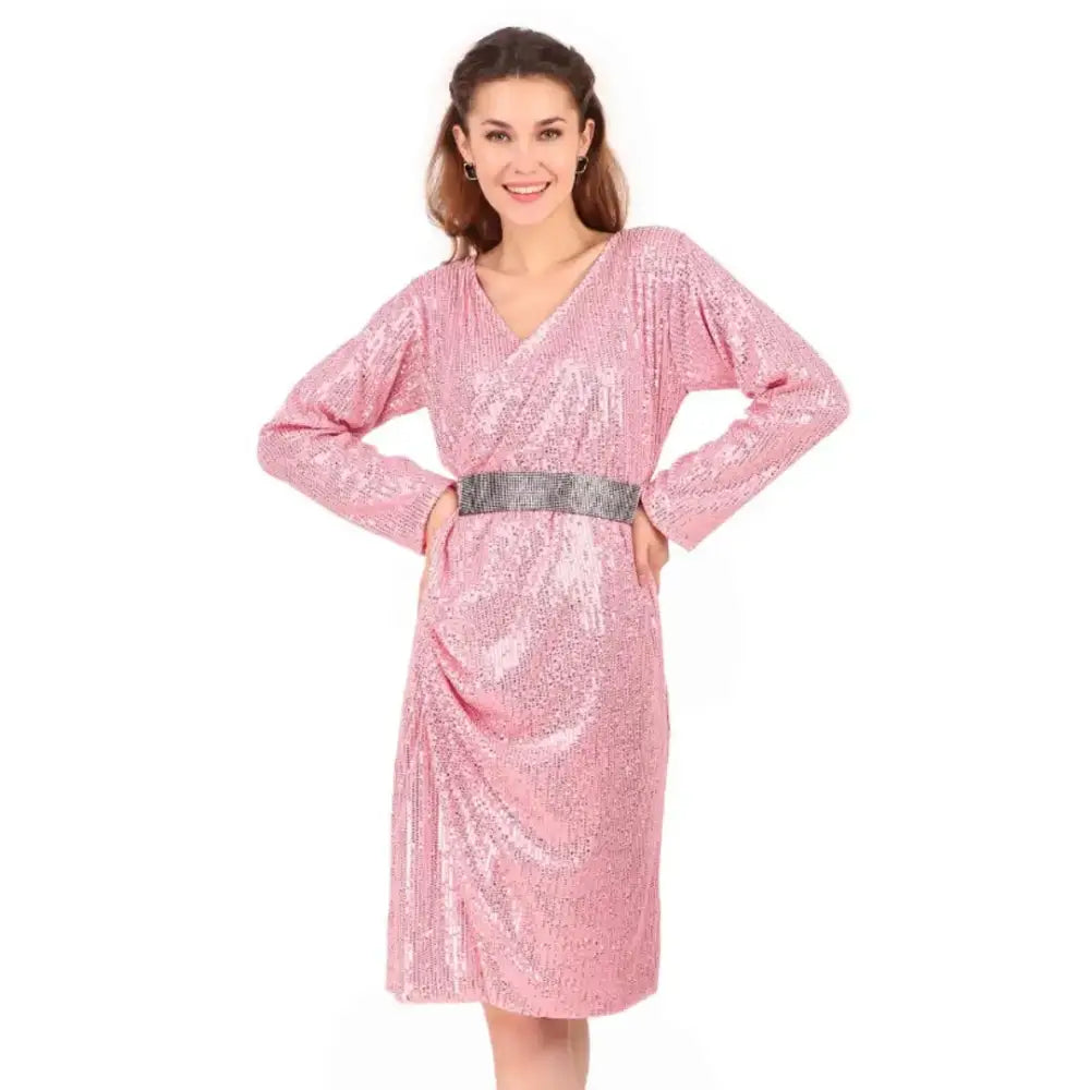 Women Pink Solid Shimmer Sequin Dress Tunics Formal black