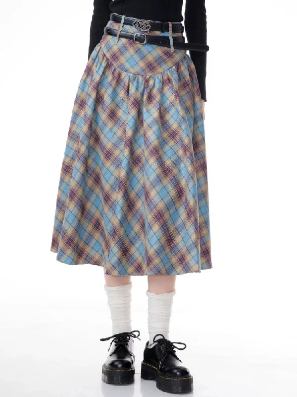 High waist plaid pleated half-body skirt【s0000006159】 leather skirt bold