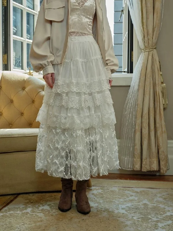 White Lace Peplum Cake Halter Skirt【s0000005431】 linen skirt relaxed
