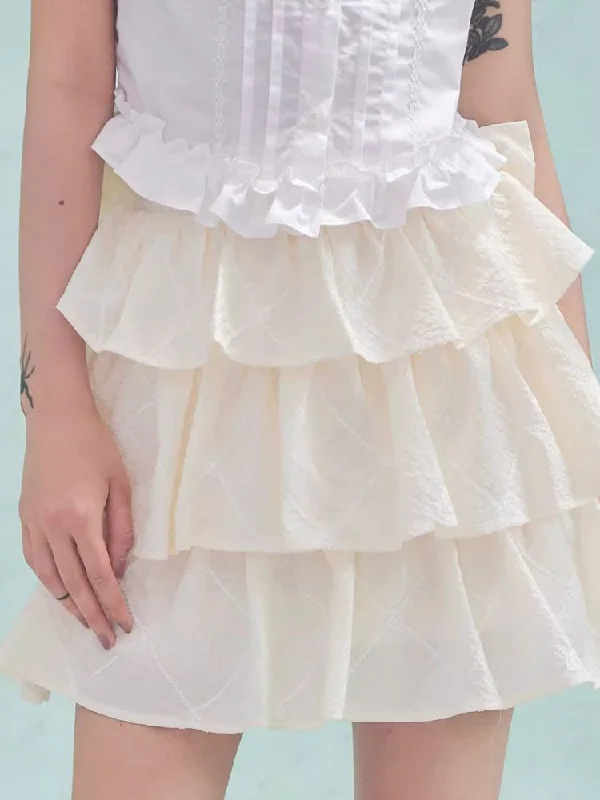 Crinkle Back Bow Cake Half Skirt【s0000006978】 denim skirt durable