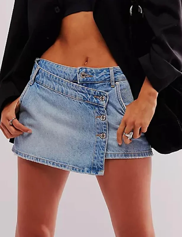 Ladies Asymmetrical Pocket Mini Denim Skirt SKS541 low waist skirt