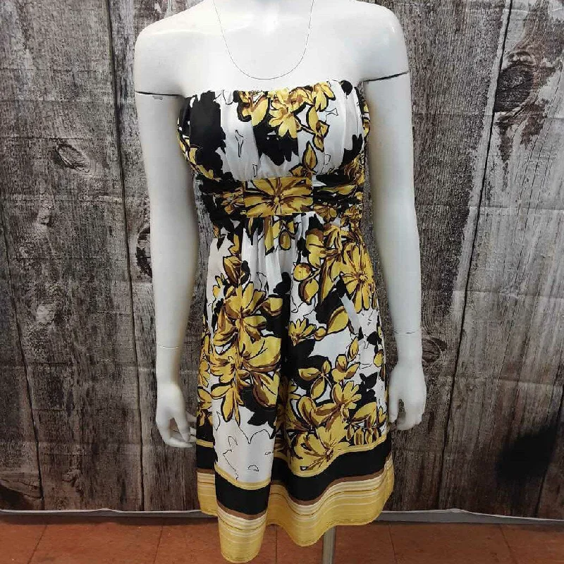 BCBG YELLOW AND BLACK STRAPLESS DRESS SIZE 4 TCC Tunics Floral girly