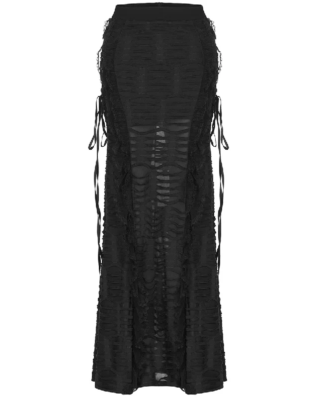 Punk Rave Womens Apocalyptic Gothic Witch Shredded Split Hem Maxi Skirt cotton skirt soft