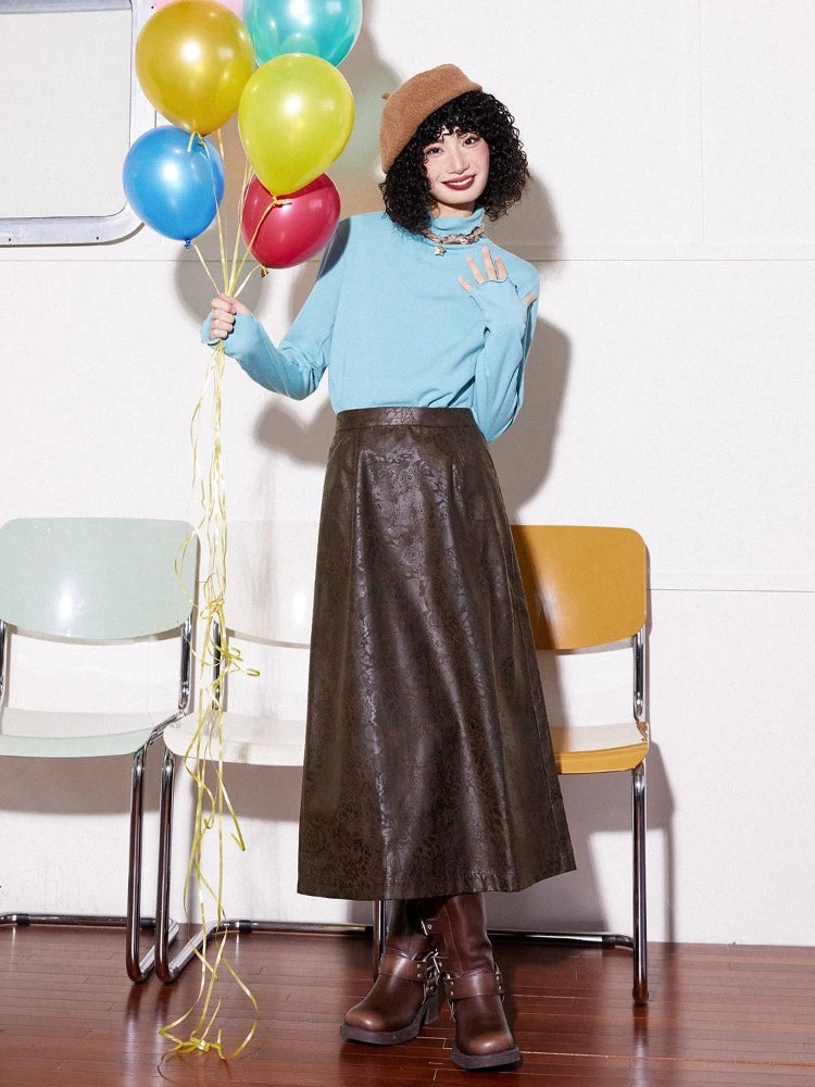 Retro Print Leather A-Line Skirt【s0000005536】 leather skirt refined