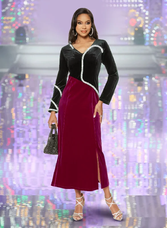 Love The Queen - 17490 - Embellished Velvet Two-tone Dress Tunics Exclusive limited