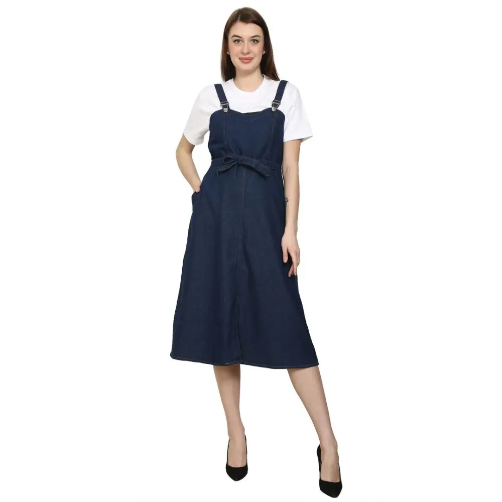 Stylish Fancy Denim Dungarees Dresses For Women Square Neckline Feminine