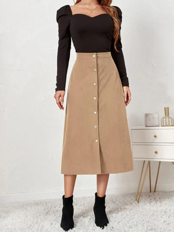 Corduroy High Waisted Midi Skirt lace skirt elegant