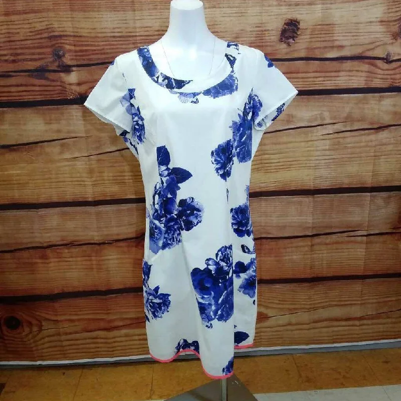 JOULES CLOTHING "ELISE" IVORY & BLUE FLORAL DRESS SIZE 12 TCC Casual Short Summer