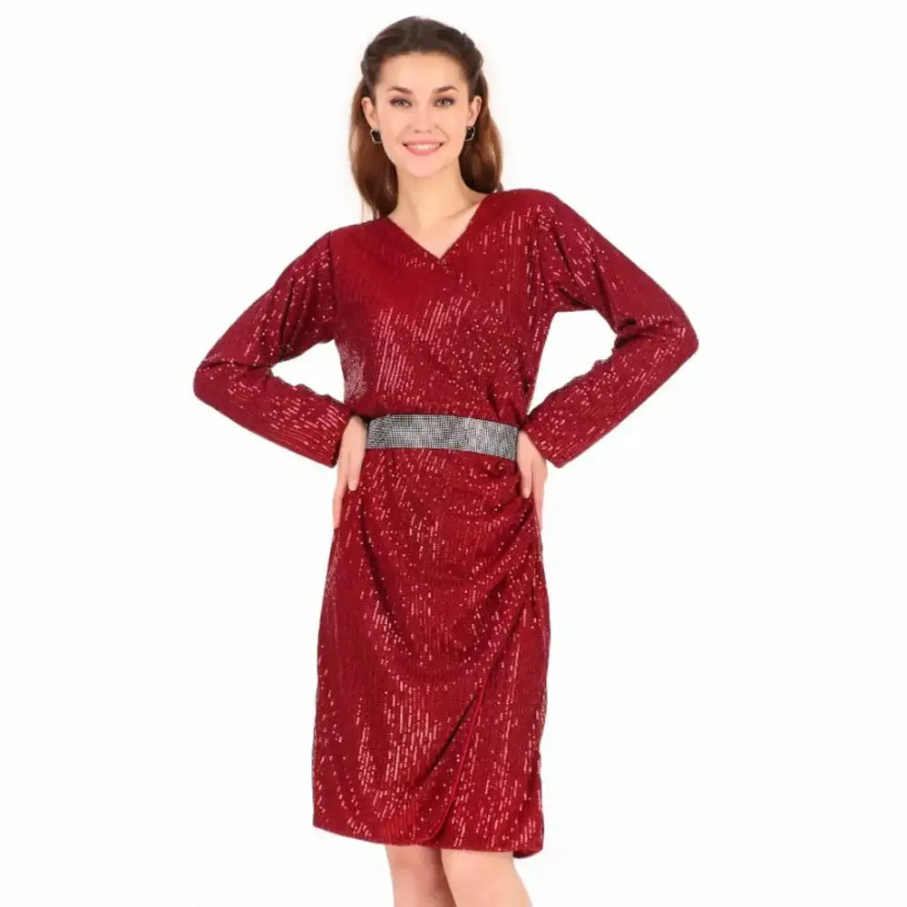 Women Red Solid Shimmer Sequin Dress Tunics Office stylish