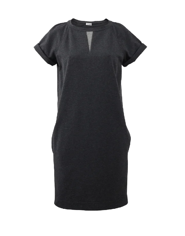 Rolled Sleeve Tee Dress Crew Neckline Sporty