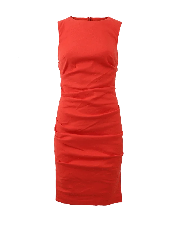 Lauren Stretch Linen Dress Boat Neckline Classic